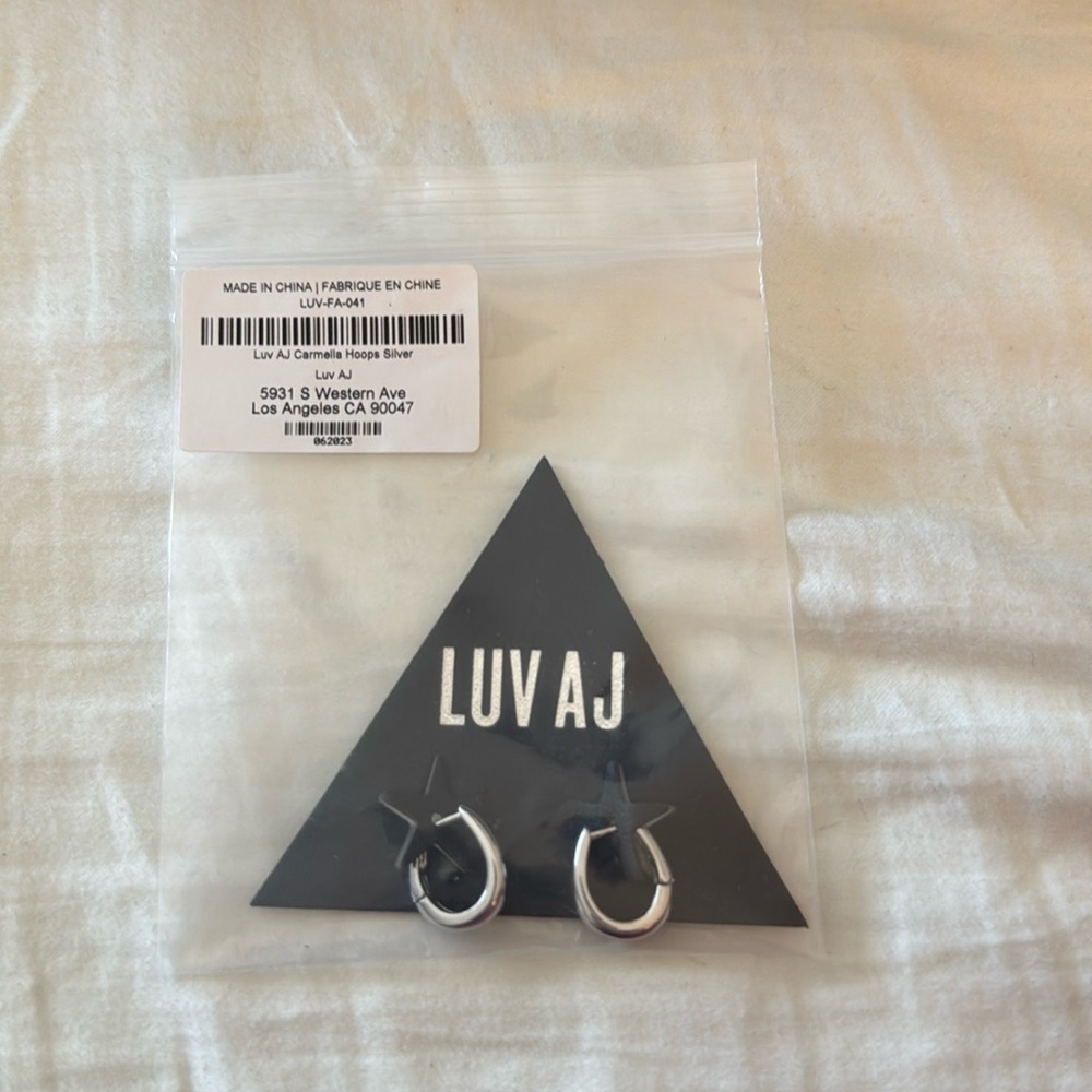 NEW LUV AJ Mini Carmella Hoop Earrings Huggies Silver Teardrop $65.00